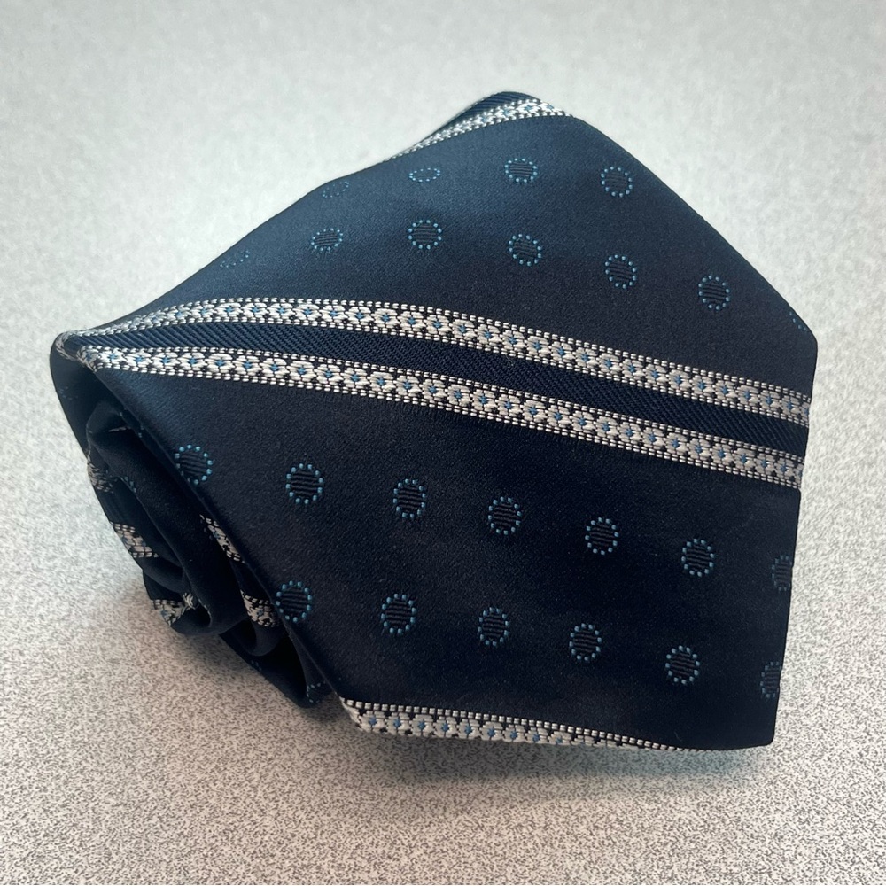 Vintage Christian Dior Cravates Repp Tie Navy with White Stripes
